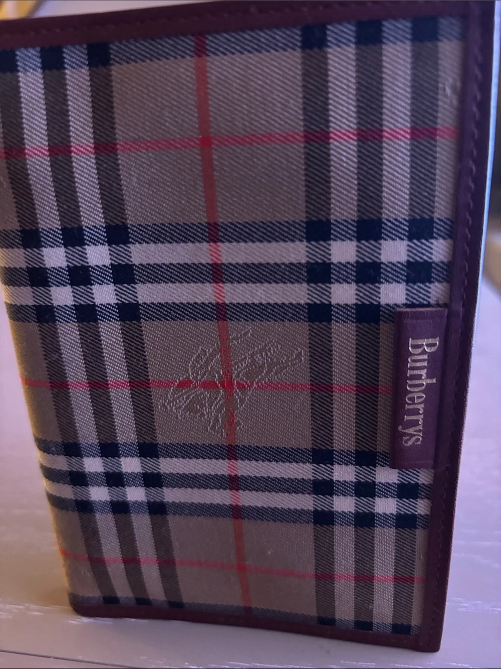 Burberry Beige Black Plaid small agenda Brown Trim